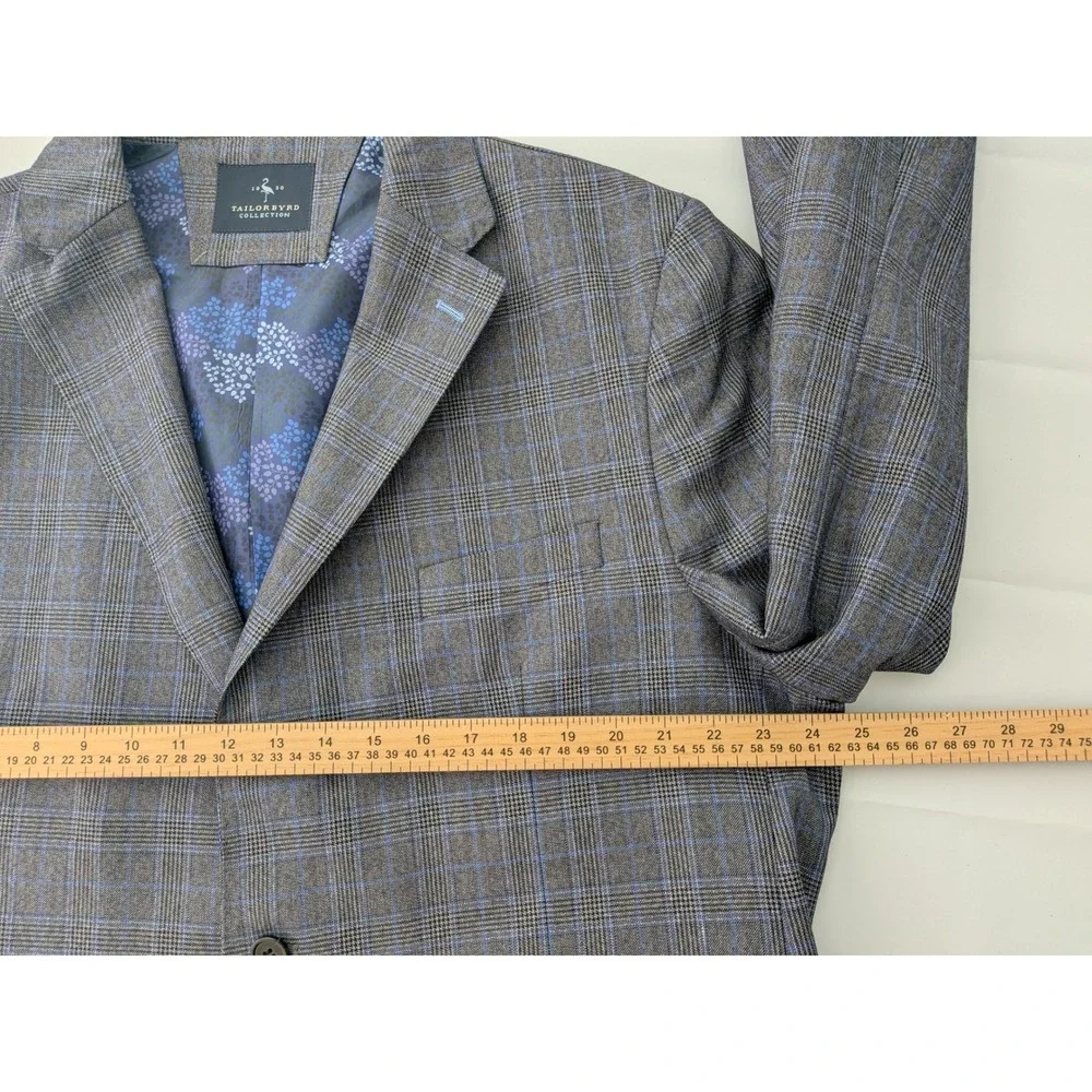 TailorByrd Collection Mens 46R Gray Blue Glen Plaid Sport Coat Blazer 2 Button‎